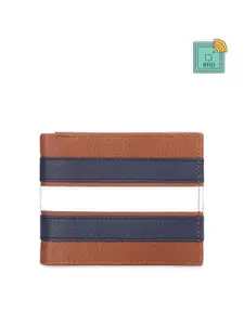 THE CLOWNFISH Men Striped Leather RFID Two Fold Wallet