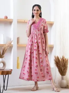 Rustorange Floral Print Maxi Dress