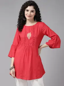 Cayman Beads & Stones Embroidered Bell Sleeves Pure Cotton Kurti