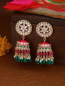 Shoshaa Gold-Plated Kundan Dome Shaped Jhumkas Earrings