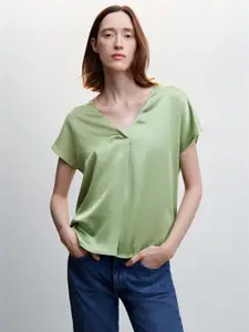 MANGO Sustainable Satin-Finish Pleated Detail Extended Sleeves Top
