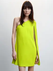 MANGO One Shoulder Cape Sleeve A-Line Mini Dress