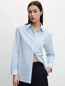 MANGO Women Blue Semi Sheer Casual Shirt