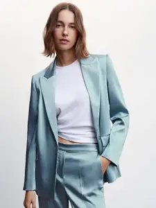 MANGO Notched Lapel Satin Finish Casual Single-Breasted Blazer