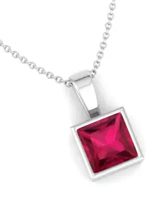 Inddus Jewels 925 Sterling Silver Red Rhodium Plated Square Shaped Pendant with Chain