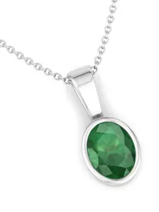 Inddus Jewels 925 Sterling Silver Rhodium-Plated Oval Shaped CZ-Studded Pendant With Chain