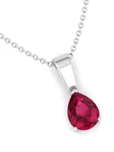Inddus Jewels 925 Sterling Silver Red Rhodium Plated Teardrop Shaped Pendant with Chain