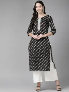 Cayman Floral Printed Sequinned Laced Pure Cotton Kurta