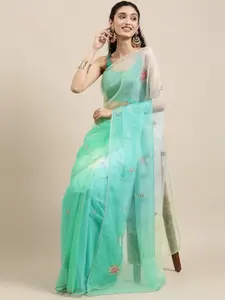 Geroo Jaipur Floral Embroidered Organza Saree