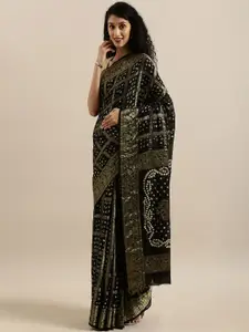 Geroo Jaipur Ethnic Motif Woven Design Zari Bandhani Saree