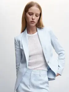 MANGO Women Linen Single-Breasted Blazer