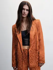 MANGO Women Geometric Print Satin Single-Breasted Smart Casual Blazer