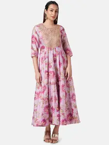 RANGMANCH BY PANTALOONS Floral Printed Embroidered Fit & Flare Maxi Dress