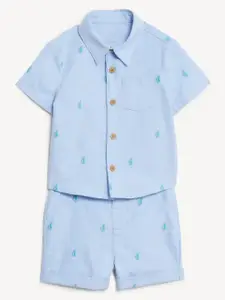 Marks & Spencer Infants Boys Printed Cotton Shirt With Shorts Set