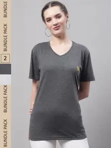 VIMAL JONNEY Pack Of 2 V-Neck Short Sleeves Cotton Longline T-shirt