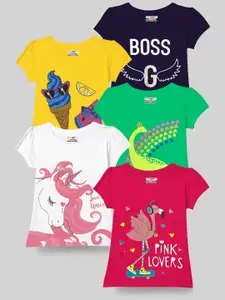 KUCHIPOO Girls Pack of 5 Printed T-shirt