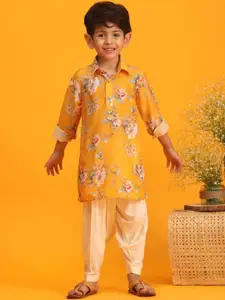 VASTRAMAY Boys Shirt Collar Floral Printed Kurta with Pyjamas
