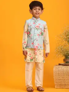 VASTRAMAY Boys Floral Printed Kurta with Pyjamas & Nehru Jacket