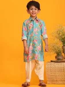 VASTRAMAY Floral Printed Shirt Collar Kurta With Pyjamas