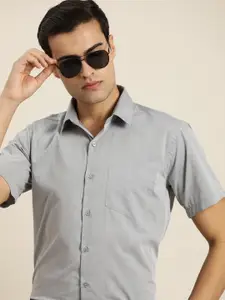 Hancock Solid Chambray Slim Fit Wrinkle Resistant Short Sleeves Formal Shirt