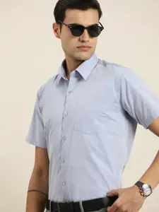 Hancock Solid Chambray Slim Fit Short Sleeves Wrinkle Resistant Formal Shirt