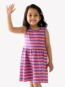 Campana Girls Knee Length Sleeveless Fit and Flare Striped Cotton Dress