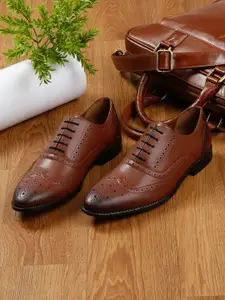 LOUIS STITCH Men Russet Tan Solid Leather Formal Lace Up Brogues Shoes