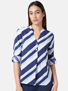 Annabelle by Pantaloons Mandarin Collar Vertical Stripes Striped Top