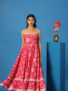 anayna Floral Printed Ruffles Fit & Flare Maxi Dress