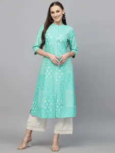 Stylum Band Collar Floral Printed Straight Kurta