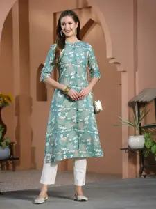 Stylum Mandarin Collar Floral Printed Screen Print Kurta