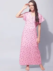 Secret Wish Floral Printed Pure Cotton Maxi Nightdress