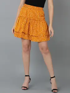 VAHSON Graphic Printed Crepe Layered Mini A-Line Skirt