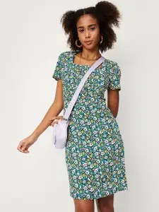 max Floral Printed Square Neck A-Line Dress