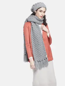 Magic Needles Women Self Design Acrylic Beanie & Scarf Set