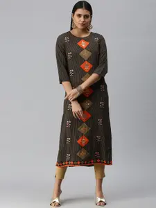 SHOWOFF Geometric Printed Thread Work Cotton Kurta