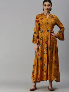 SHOWOFF Floral Printed Mandarin Collar Cotton A-Line Kurta