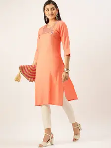 SHOWOFF Floral Embroidered Thread Work Pastels Kurta