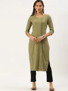 SHOWOFF Round Neck Beads and Stones Straight Kurta