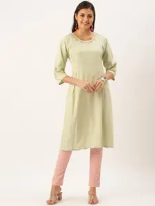 SHOWOFF Round Neck Thread Work Straight Kurta
