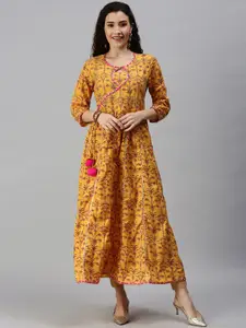 SHOWOFF Floral Printed Keyhole Neck Gotta Patti Panelled Kurta