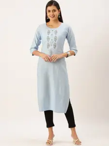 SHOWOFF Embellished Round Neck Beads and Stones Straight Kurta