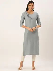 SHOWOFF Floral Embroidered Beads & Stones Cotton Kurta