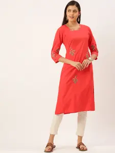 SHOWOFF Floral Embroidered Pannelled Cotton Kurta