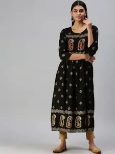 SHOWOFF Ethnic Motifs Foil Printed Cotton A-Line Kurta