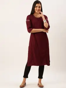 SHOWOFF Floral Embroidered Thread Work Kurta