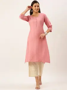SHOWOFF Round Neck Cotton Straight Kurta