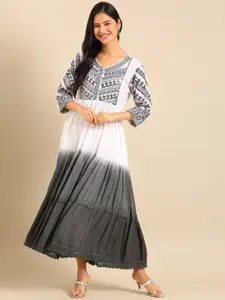 SHOWOFF Geometric Embroidered Tiered Ethnic Dress