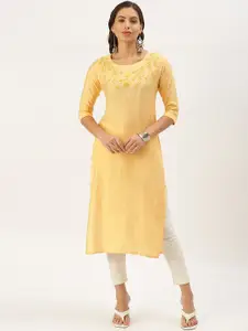 SHOWOFF Floral Embroidered Jacquard Straight Kurta