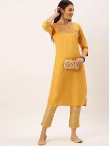 SHOWOFF Ethnic Motifs Embroidered Beads and Stones Pastels Kurta